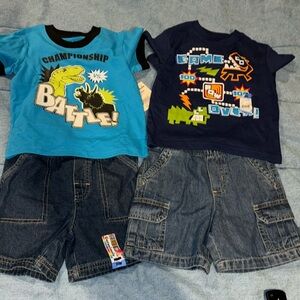 4 piece lot NWT baby 28 m boy denim shorts video game tee and dinosaur tee